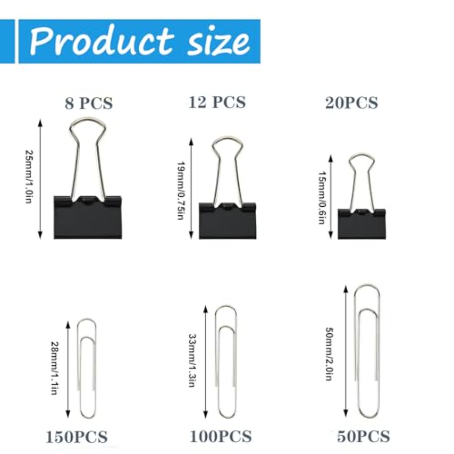 340 PCS Paper Clips and Binder - Binder Clip Assorted ulasan dan harga