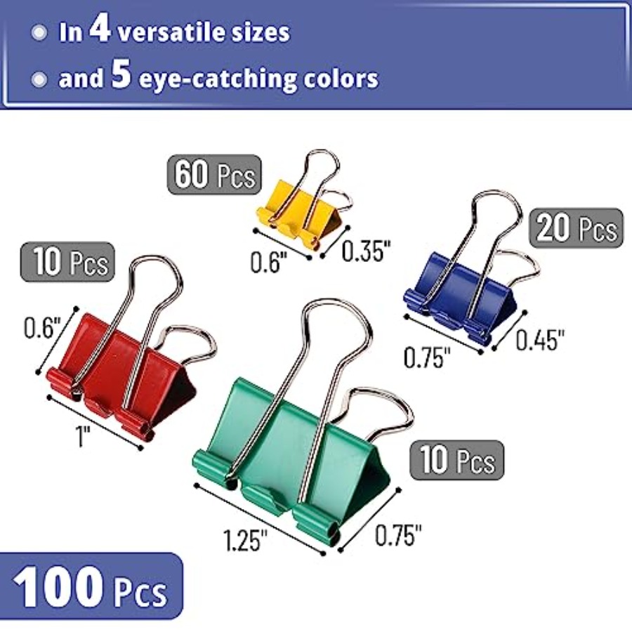 - Metal Binder Clips, 100 pcs, - Binder Clip Assorted ulasan dan harga